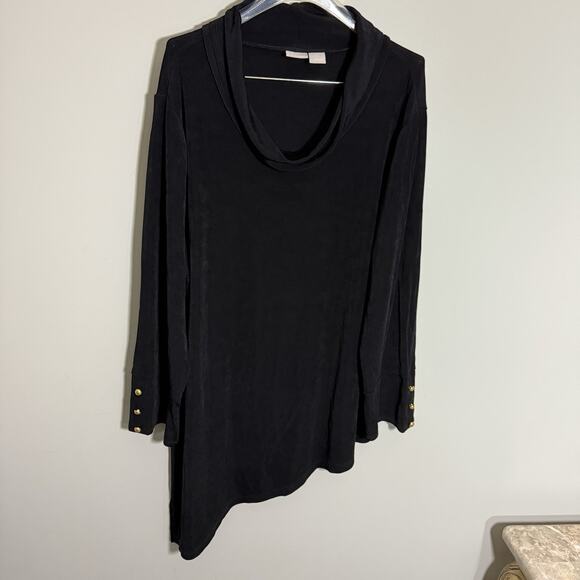 Chico’s Size 4 US XXL /20 Tunic Blouse Top Black Asymmetrical Hem Slinky Cowl - Picture 7 of 7